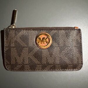 Michael Kors Tan Monogram Pouch with Gold Accents